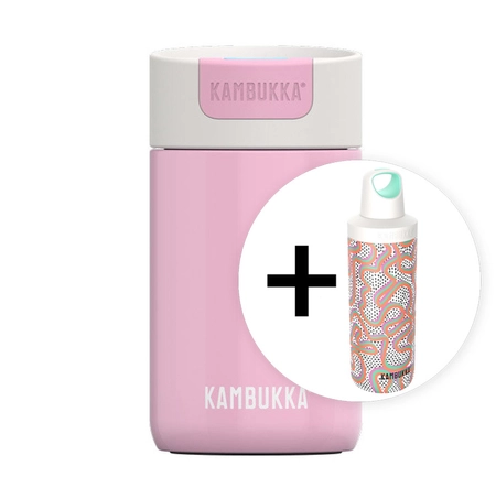 Zestaw Kambukka: kubek termiczny Olympus 300ml - Pink Kiss + butelka Reno Insulated 500ml - Crazy For Dots