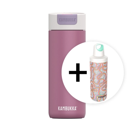 Zestaw Kambukka: kubek termiczny Olympus 500ml - Aurora Pink + butelka Reno Insulated 500ml - Crazy For Dots