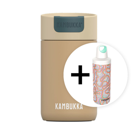 Zestaw Kambukka: kubek termiczny Olympus 300ml - Latte + butelka Reno Insulated 500ml - Crazy For Dots