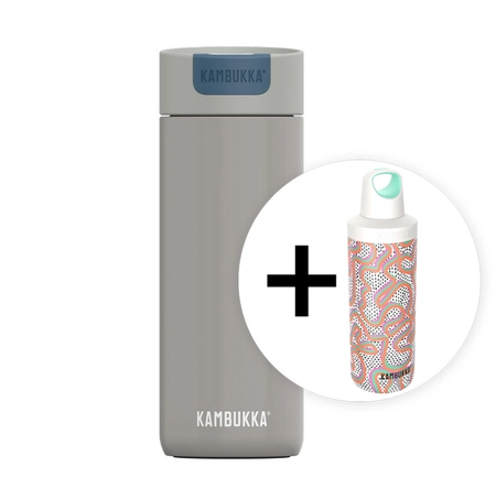 Zestaw Kambukka: kubek termiczny Olympus 500ml - Serious Grey + butelka Reno Insulated 500ml - Crazy For Dots