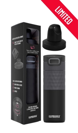 Kambukka giftbox Etna Grip 500ml matte black z dodatkową nakrętką twist 