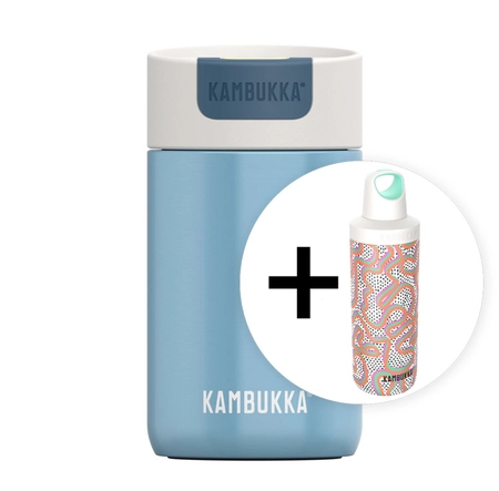 Zestaw Kambukka: kubek termiczny Olympus 300ml - Silk Blue + butelka Reno Insulated 500ml - Crazy For Dots