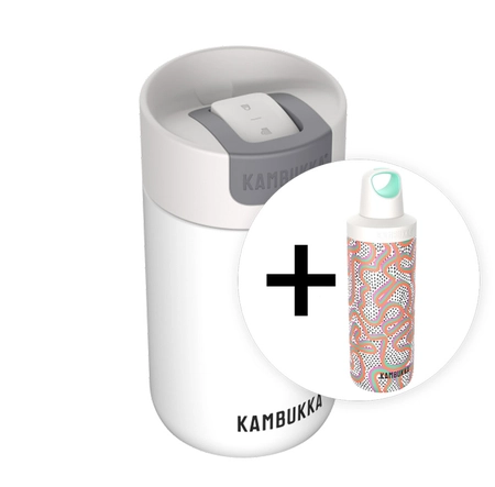Zestaw Kambukka: kubek termiczny Olympus 300ml - Marshmallow white + butelka Reno Insulated 500ml - Crazy For Dots