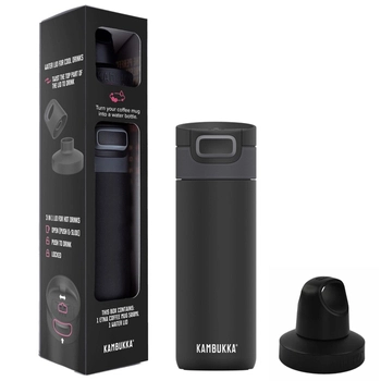 Kambukka giftbox Etna 500ml matte black z dodatkową nakrętką twist 