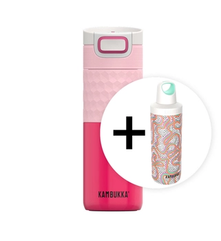 Zestaw Kambukka: kubek termiczny Etna Grip 500ml - Diva Pink + butelka termiczna Reno Insulated 500ml - Crazy For Dots